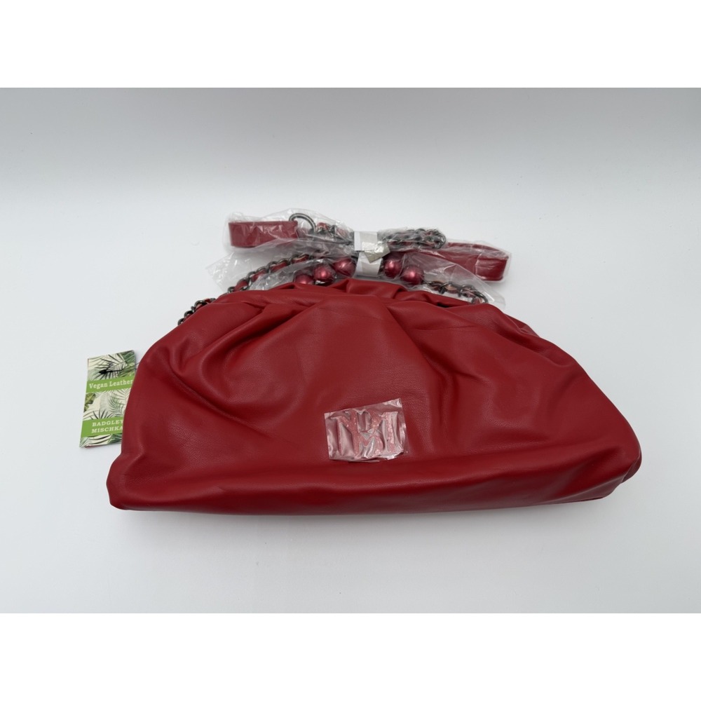 Badgley Mischka Wrapped Frame Clutch Chain Strap Red‎ Vegan Leather New